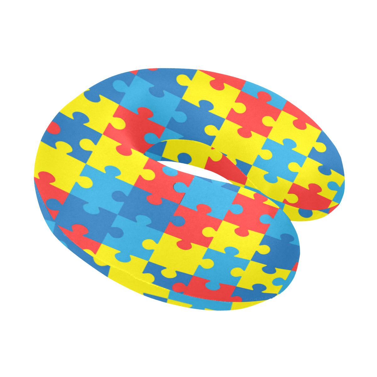 Autism Awareness Puzzles Design Print U-Shaped Travel Neck Pillow-JTAMIGO.COM