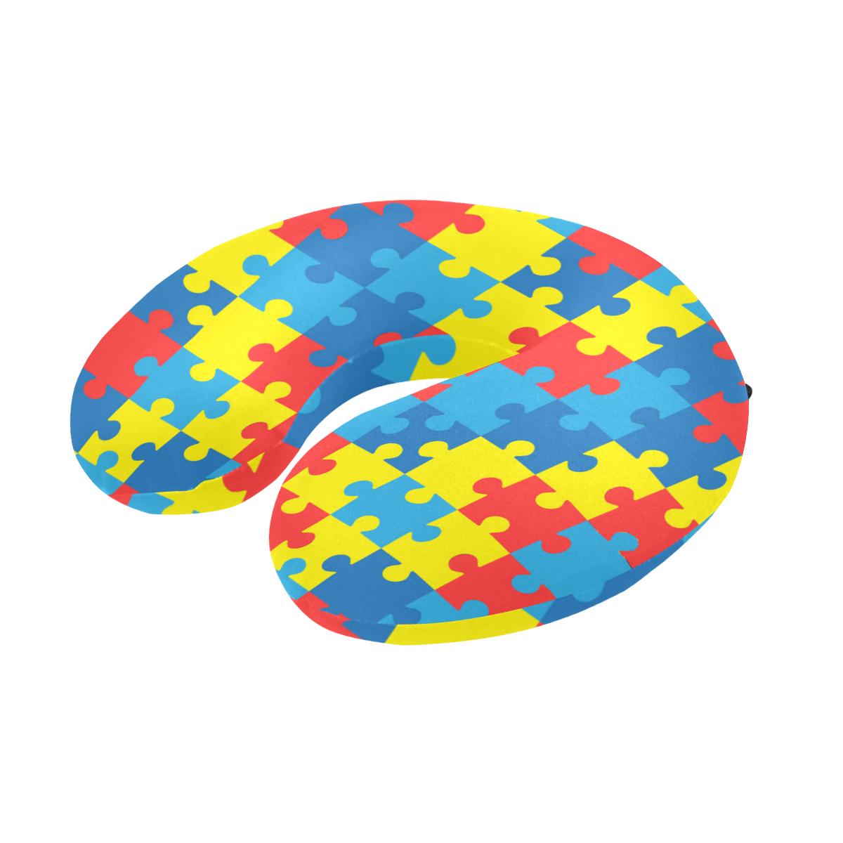 Autism Awareness Puzzles Design Print U-Shaped Travel Neck Pillow-JTAMIGO.COM