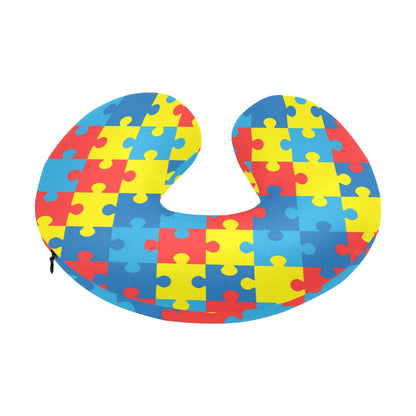 Autism Awareness Puzzles Design Print U-Shaped Travel Neck Pillow-JTAMIGO.COM