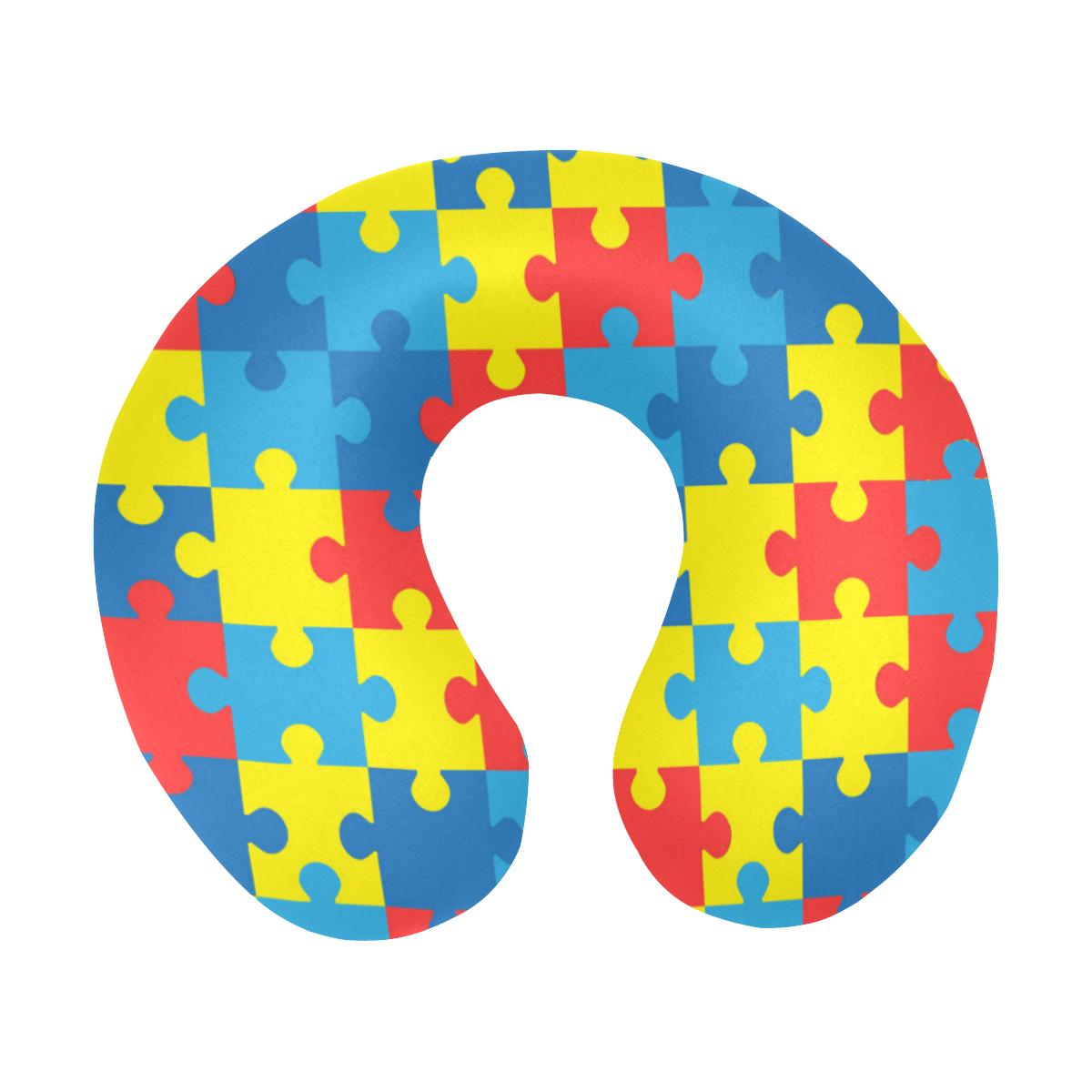 Autism Awareness Puzzles Design Print U-Shaped Travel Neck Pillow-JTAMIGO.COM