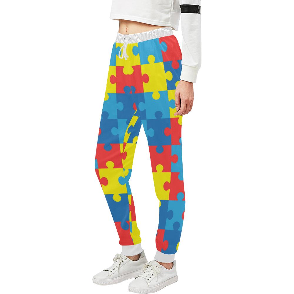Autism Awareness Puzzles Design Print Unisex Casual Sweatpants (Model L11)-JTAMIGO.COM