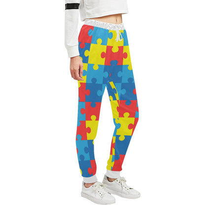 Autism Awareness Puzzles Design Print Unisex Casual Sweatpants (Model L11)-JTAMIGO.COM