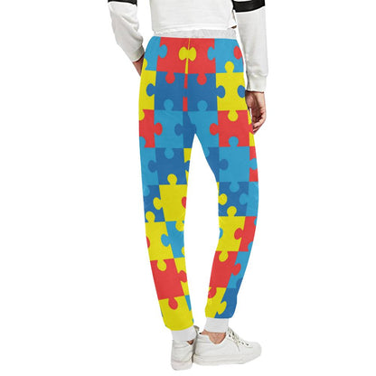 Autism Awareness Puzzles Design Print Unisex Casual Sweatpants (Model L11)-JTAMIGO.COM