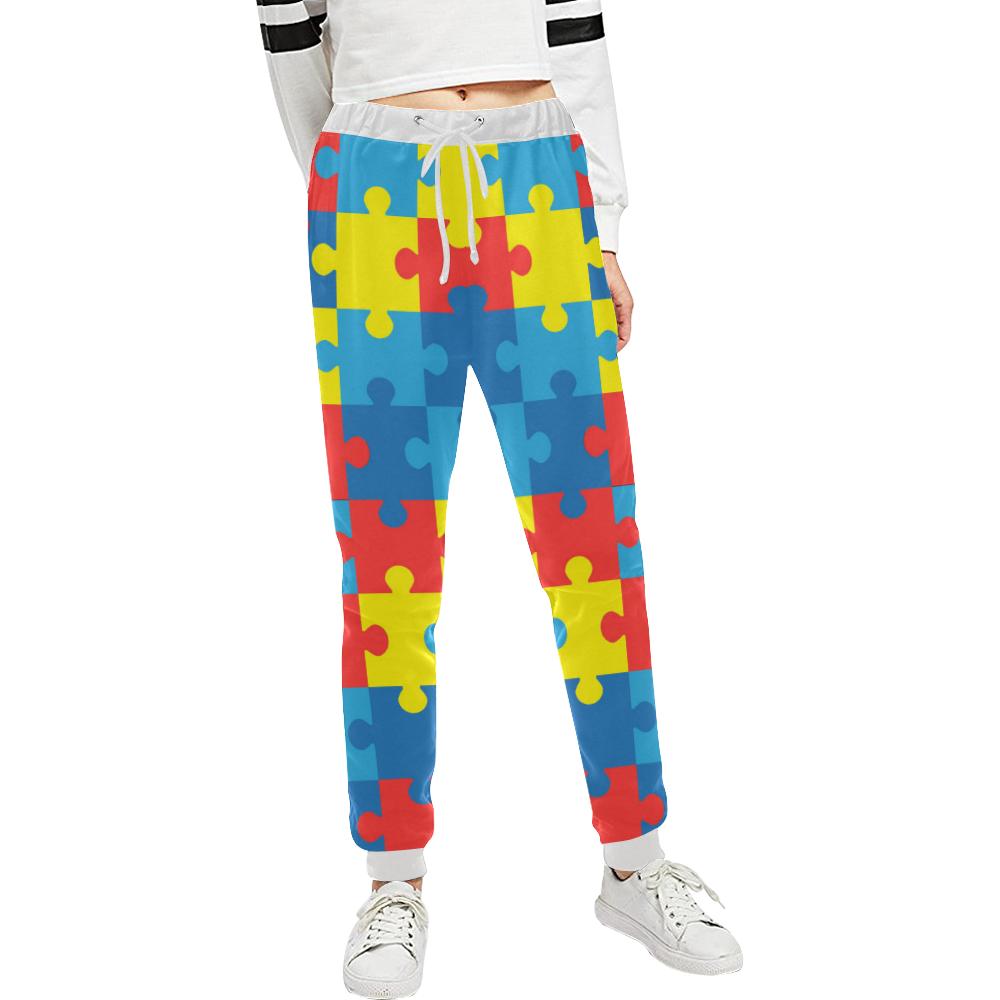 Autism Awareness Puzzles Design Print Unisex Casual Sweatpants (Model L11)-JTAMIGO.COM