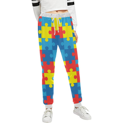 Autism Awareness Puzzles Design Print Unisex Casual Sweatpants (Model L11)-JTAMIGO.COM