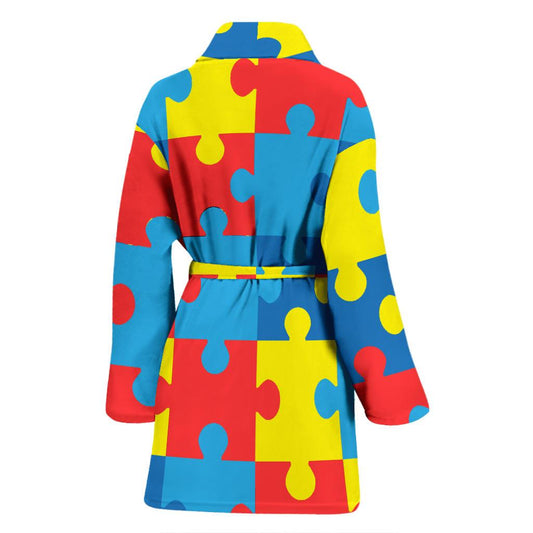 Autism Awareness Puzzles Design Print Women Bath Robe-JTAMIGO.COM
