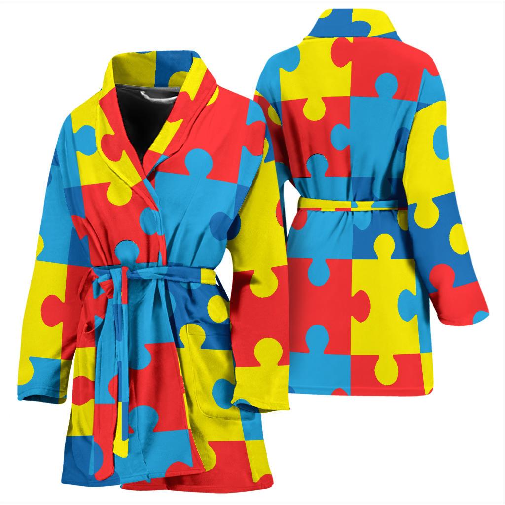 Autism Awareness Puzzles Design Print Women Bath Robe-JTAMIGO.COM