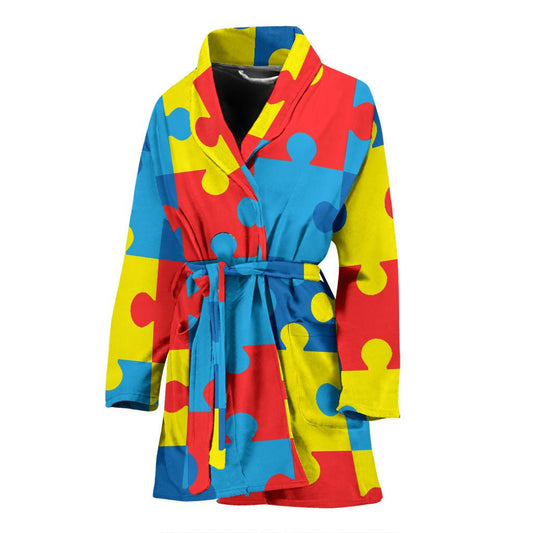 Autism Awareness Puzzles Design Print Women Bath Robe-JTAMIGO.COM