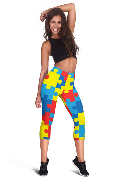 Autism Awareness Puzzles Design Print Women Capris