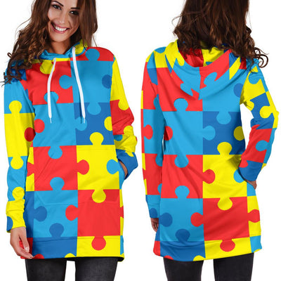 Autism Awareness Puzzles Design Print Women Hoodie Dress