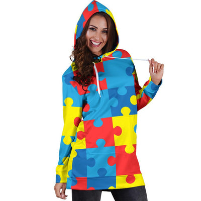 Autism Awareness Puzzles Design Print Women Hoodie Dress