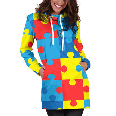 Autism Awareness Puzzles Design Print Women Hoodie Dress