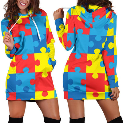 Autism Awareness Puzzles Design Print Women Hoodie Dress