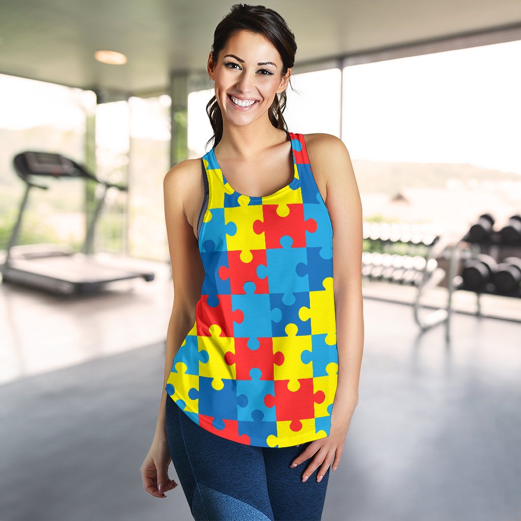 Autism Awareness Puzzles Design Print Women Racerback Tank Top
