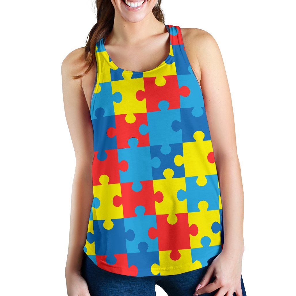 Autism Awareness Puzzles Design Print Women Racerback Tank Top