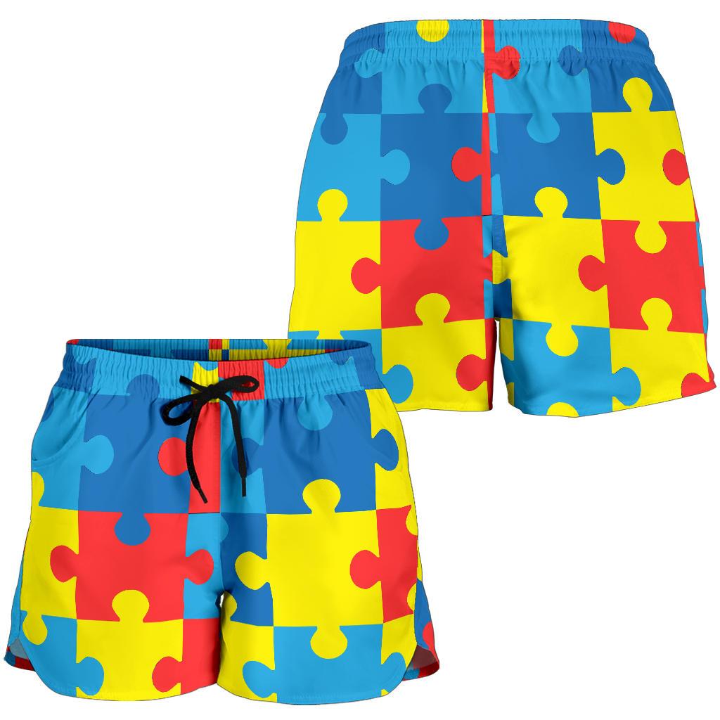 Autism Awareness Puzzles Design Print Women Shorts-JTAMIGO.COM