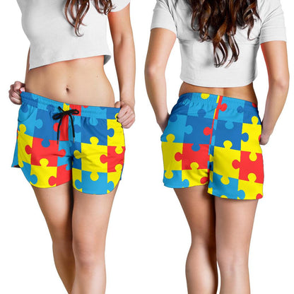 Autism Awareness Puzzles Design Print Women Shorts-JTAMIGO.COM