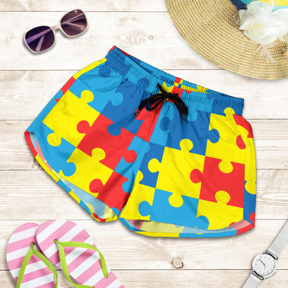 Autism Awareness Puzzles Design Print Women Shorts-JTAMIGO.COM