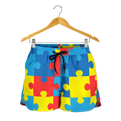 Autism Awareness Puzzles Design Print Women Shorts-JTAMIGO.COM