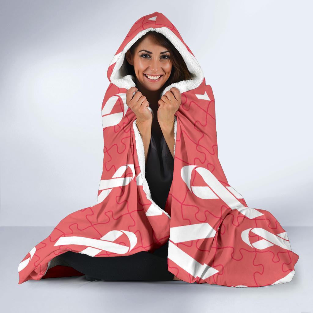 Autism Awareness Ribbon Design Print Hooded Blanket-JTAMIGO.COM