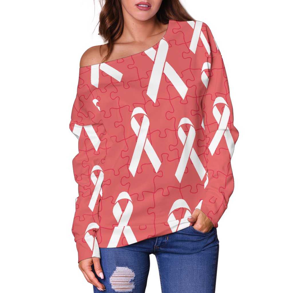 Autism Awareness Ribbon Design Print Off Shoulder Sweatshirt