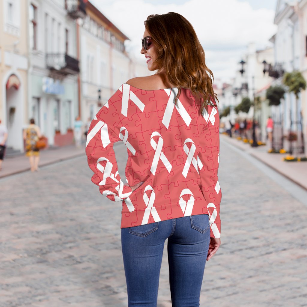 Autism Awareness Ribbon Design Print Off Shoulder Sweatshirt