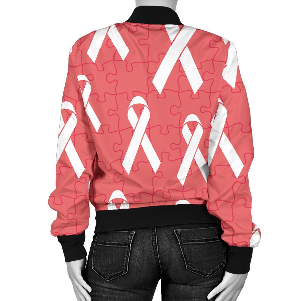 Autism Awareness Ribbon Design Print Women Casual Bomber Jacket