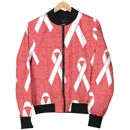 Autism Awareness Ribbon Design Print Women Casual Bomber Jacket