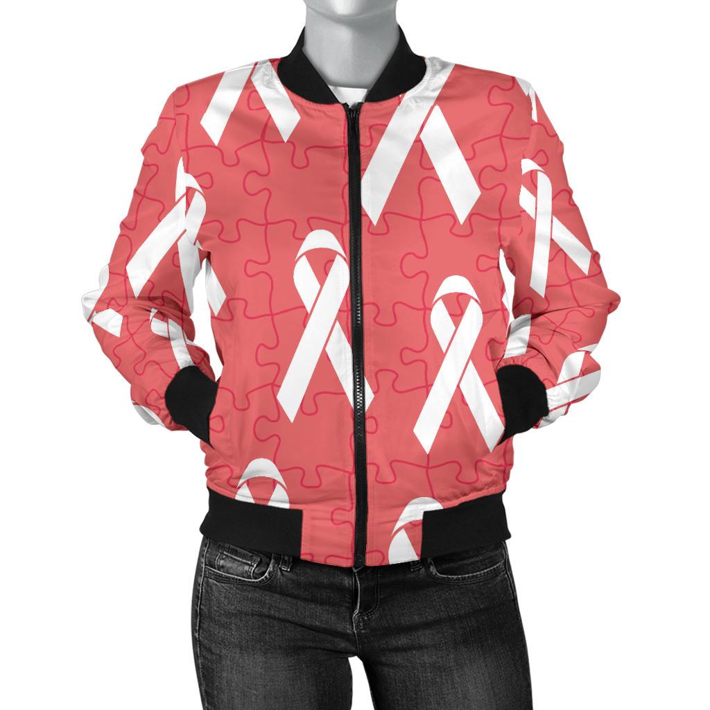 Autism Awareness Ribbon Design Print Women Casual Bomber Jacket