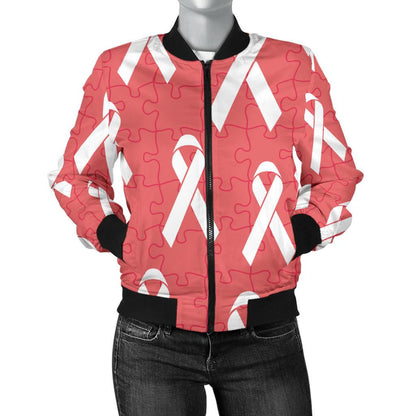 Autism Awareness Ribbon Design Print Women Casual Bomber Jacket