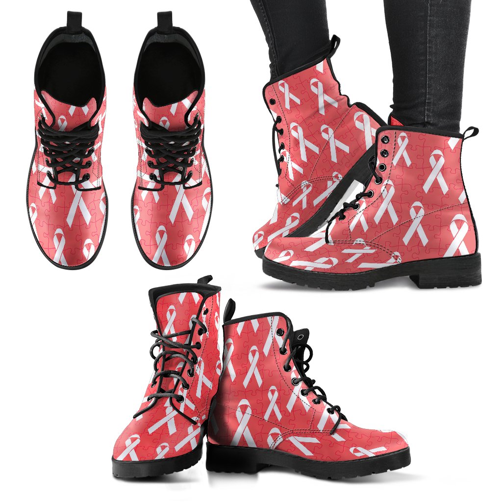 Autism Awareness Ribbon Design Print Women Leather Boots-JTAMIGO.COM