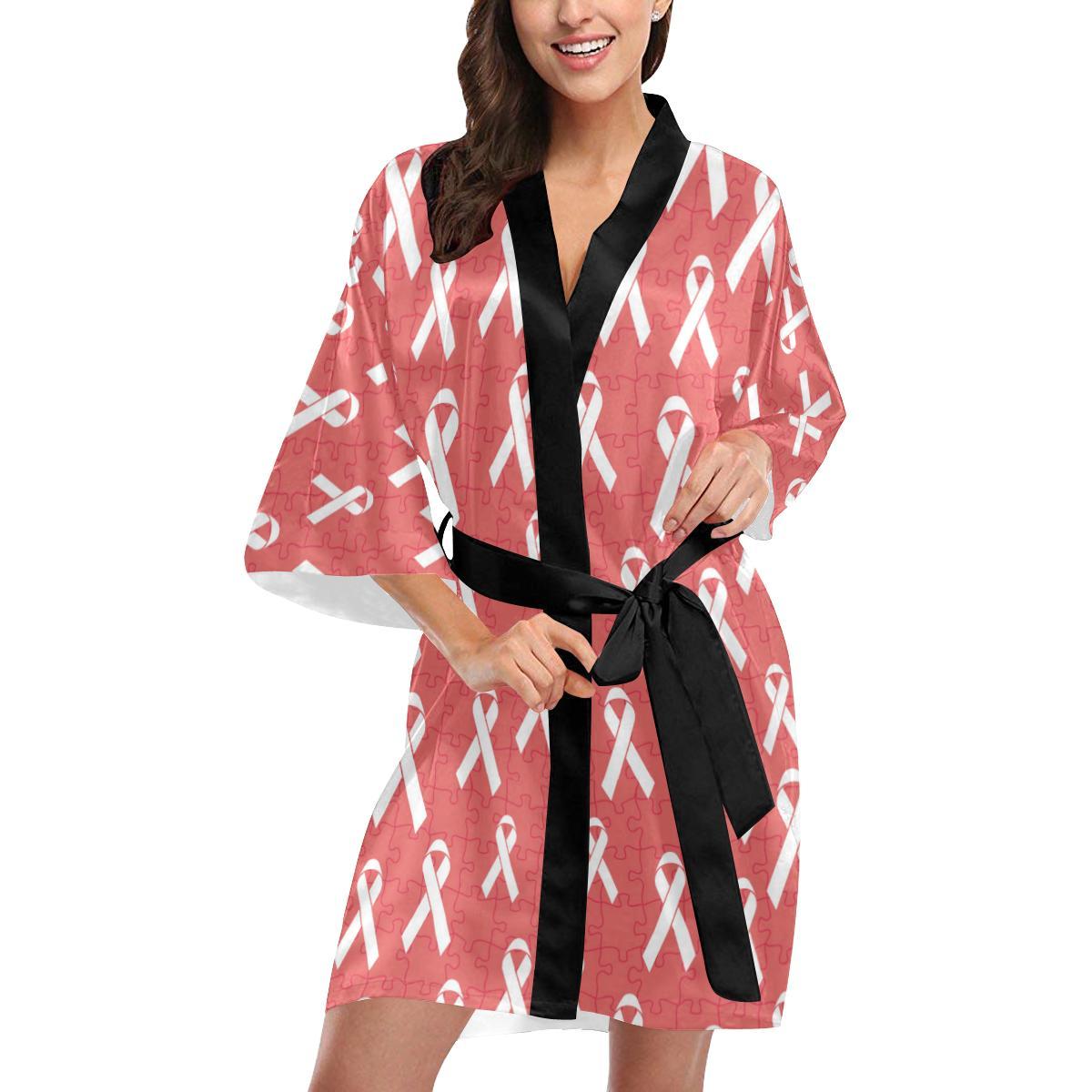 Autism Awareness Ribbon Design Print Women Short Kimono Robe