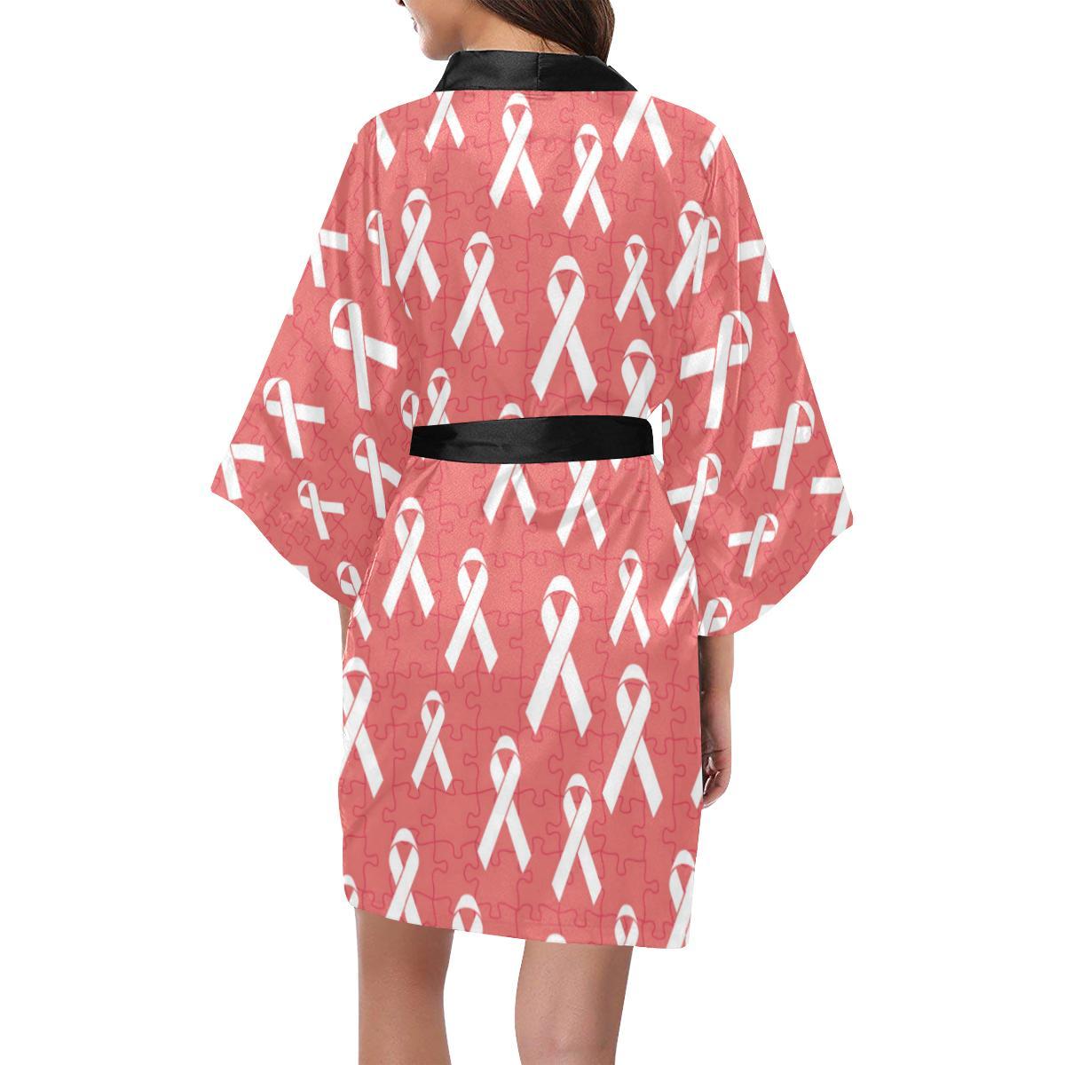 Autism Awareness Ribbon Design Print Women Short Kimono Robe