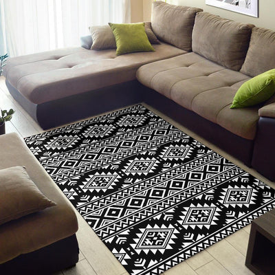 Aztec Black White Print Pattern Area Rugs-JTAMIGO.COM