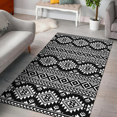 Aztec Black White Print Pattern Area Rugs-JTAMIGO.COM