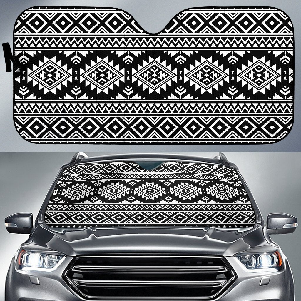 Aztec Black White Print Pattern Car Sun Shade For Windshield