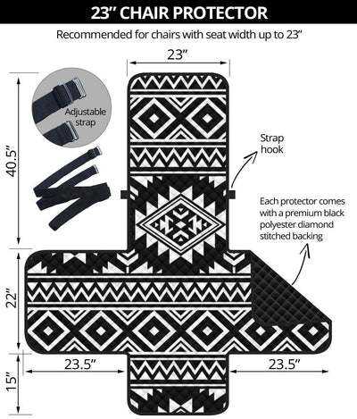 Aztec Black White Print Pattern Chair Protector-JTAMIGO.COM