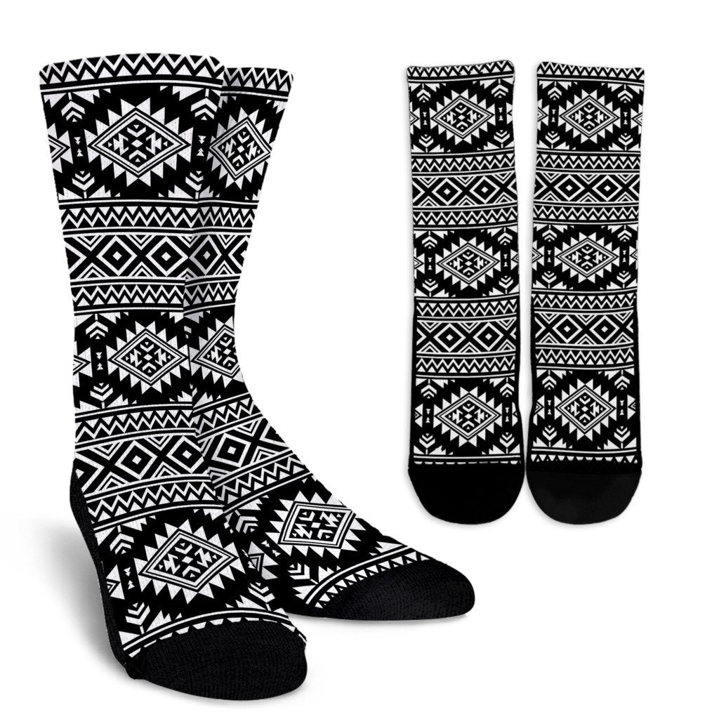 Aztec Black White Print Pattern Crew Socks