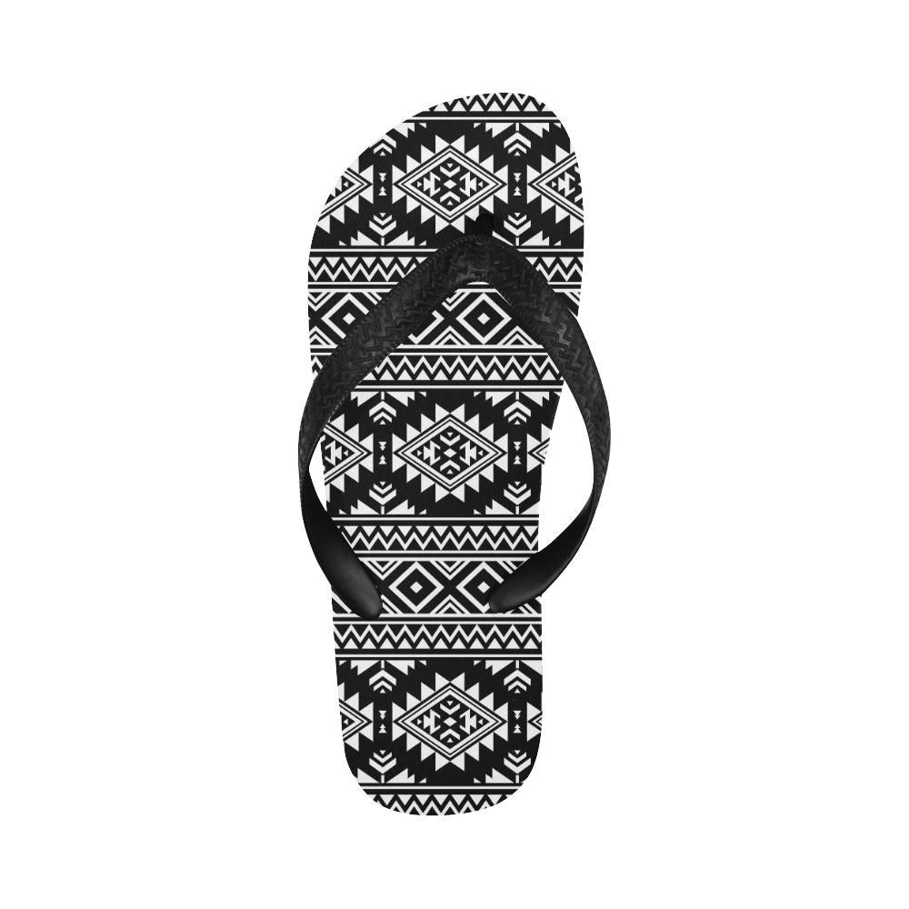 Aztec Black White Print Pattern Flip Flops-JTAMIGO.COM