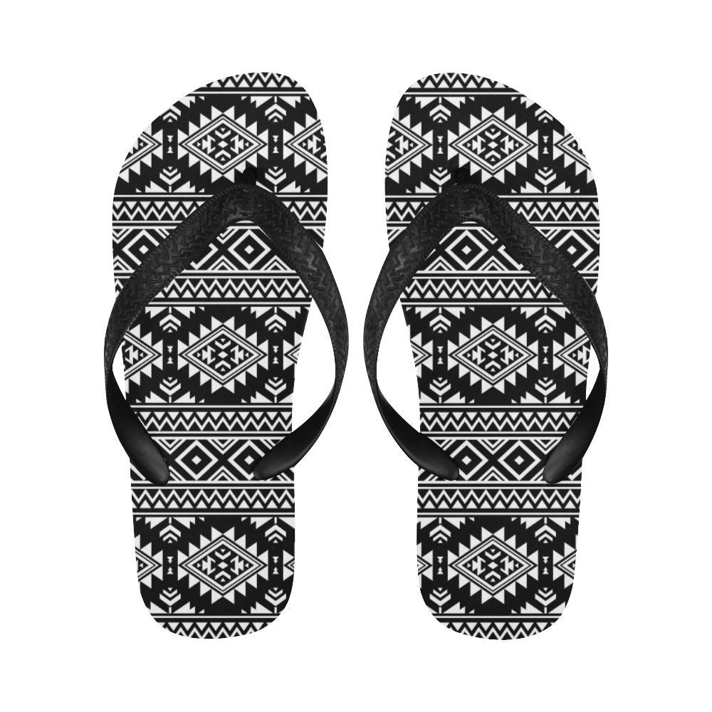Aztec Black White Print Pattern Flip Flops-JTAMIGO.COM