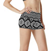 Aztec Black White Print Pattern High Waisted Spandex Shorts-JTAMIGO.COM