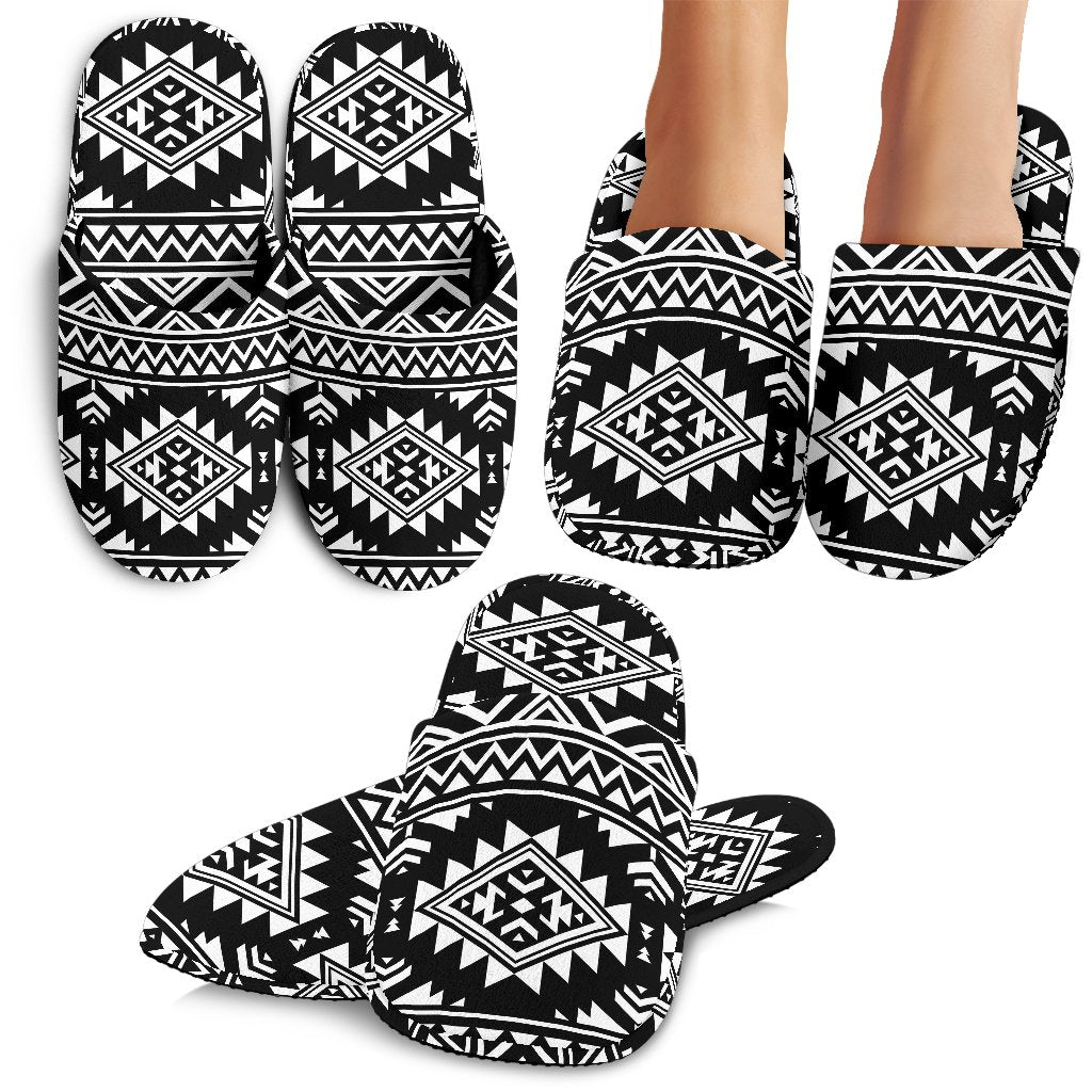 Aztec Black White Print Pattern House Slippers