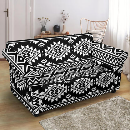 Aztec Black White Print Pattern Loveseat Slipcover-JTAMIGO.COM