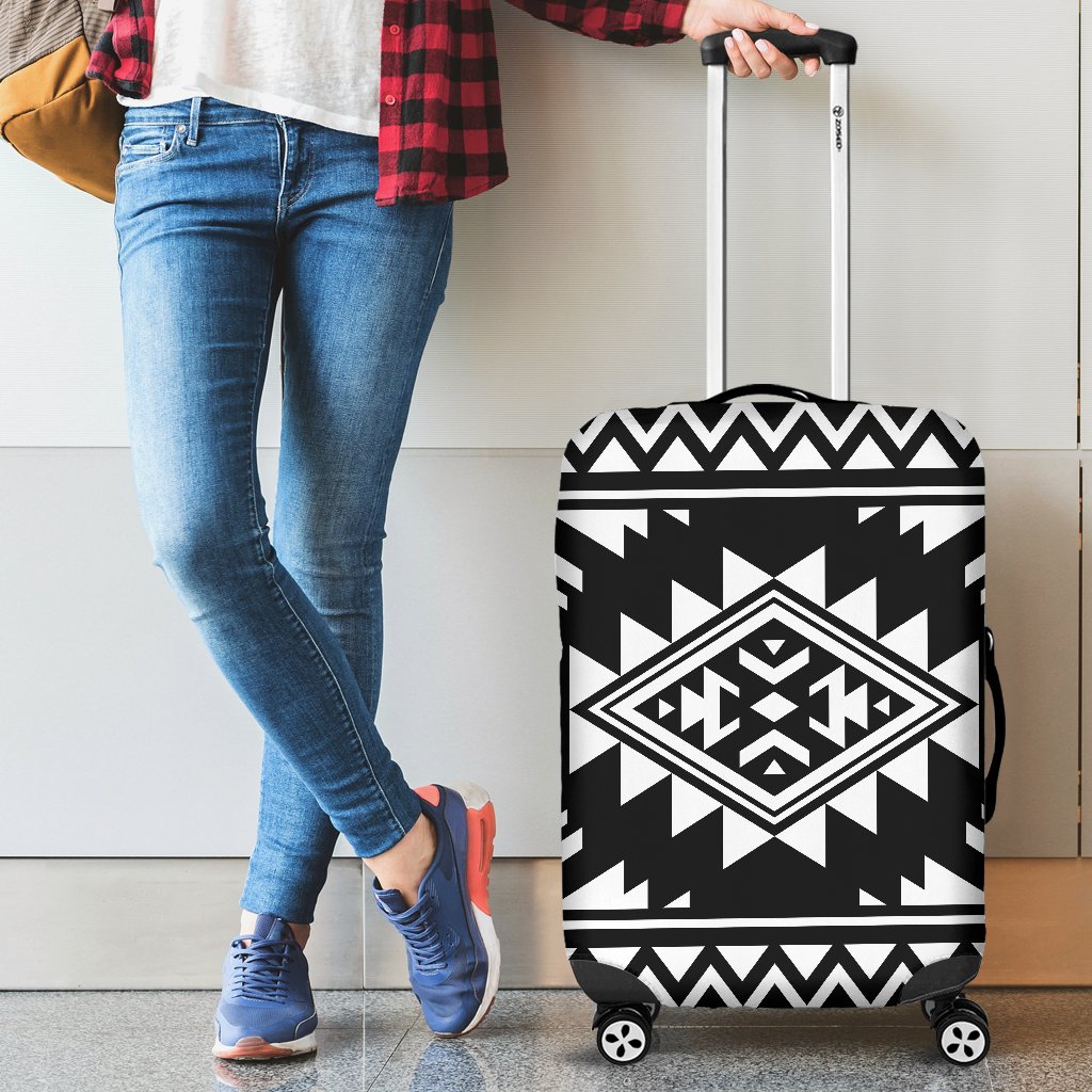 Aztec Black White Print Pattern Luggage Cover Protector