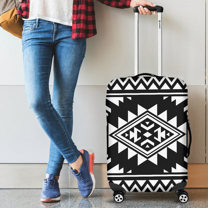 Aztec Black White Print Pattern Luggage Cover Protector