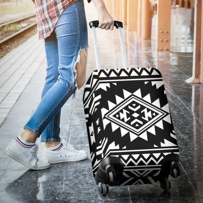 Aztec Black White Print Pattern Luggage Cover Protector