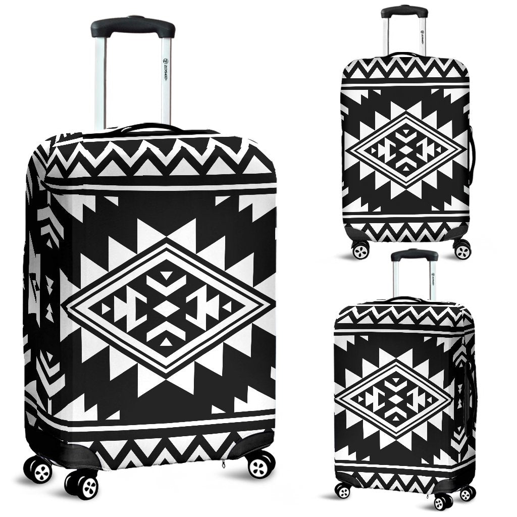Aztec Black White Print Pattern Luggage Cover Protector