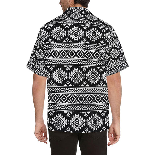 Aztec Black White Print Pattern Men Aloha Hawaiian Shirt