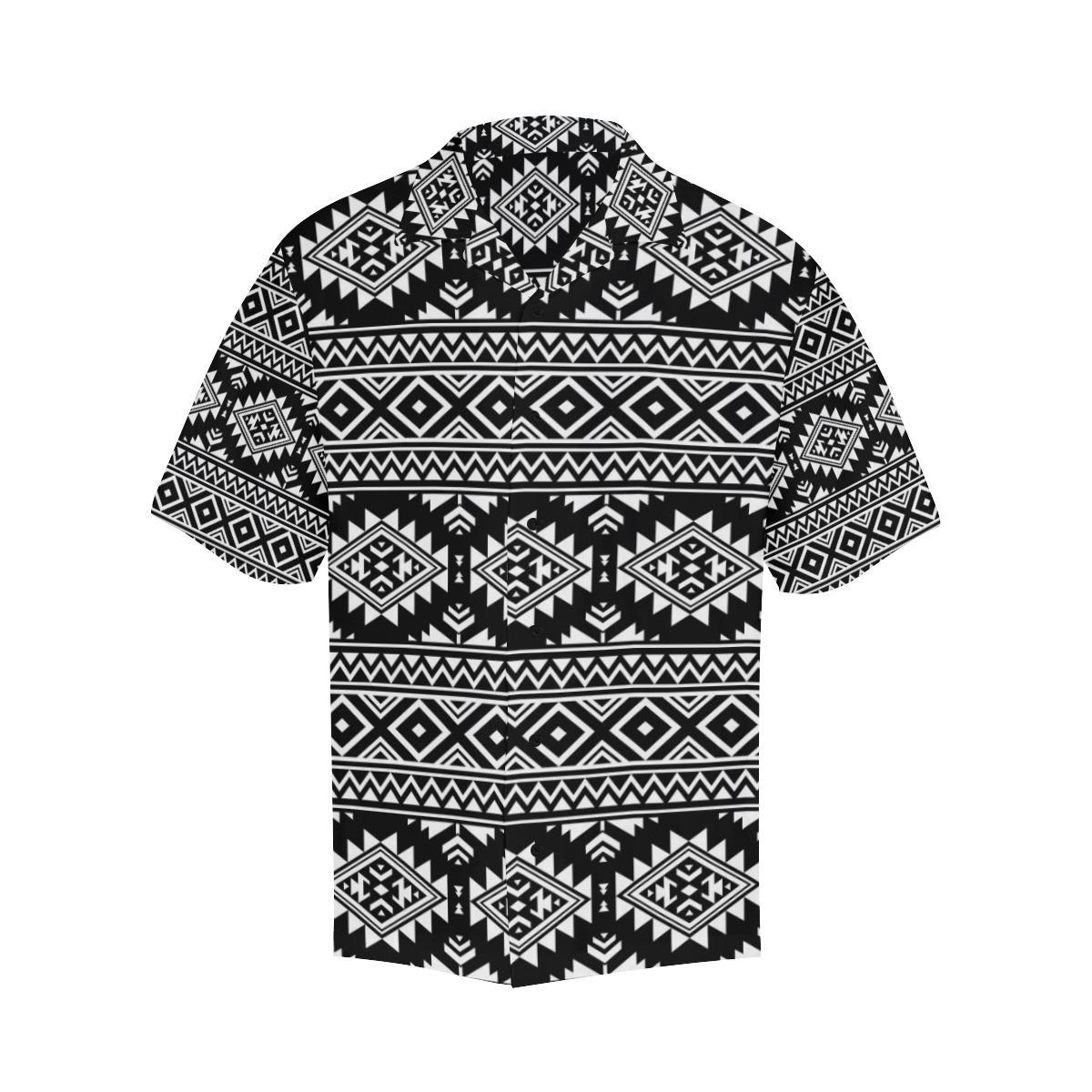 Aztec Black White Print Pattern Men Aloha Hawaiian Shirt