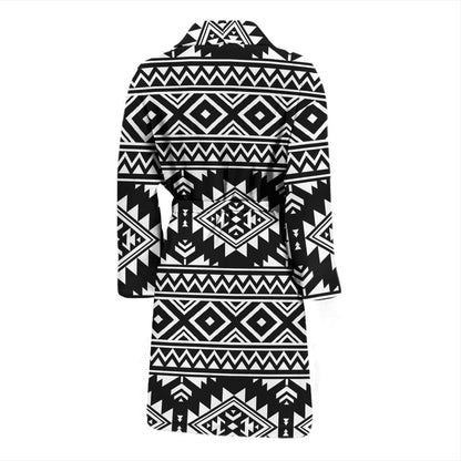 Aztec Black White Print Pattern Men Bath Robe-JTAMIGO.COM